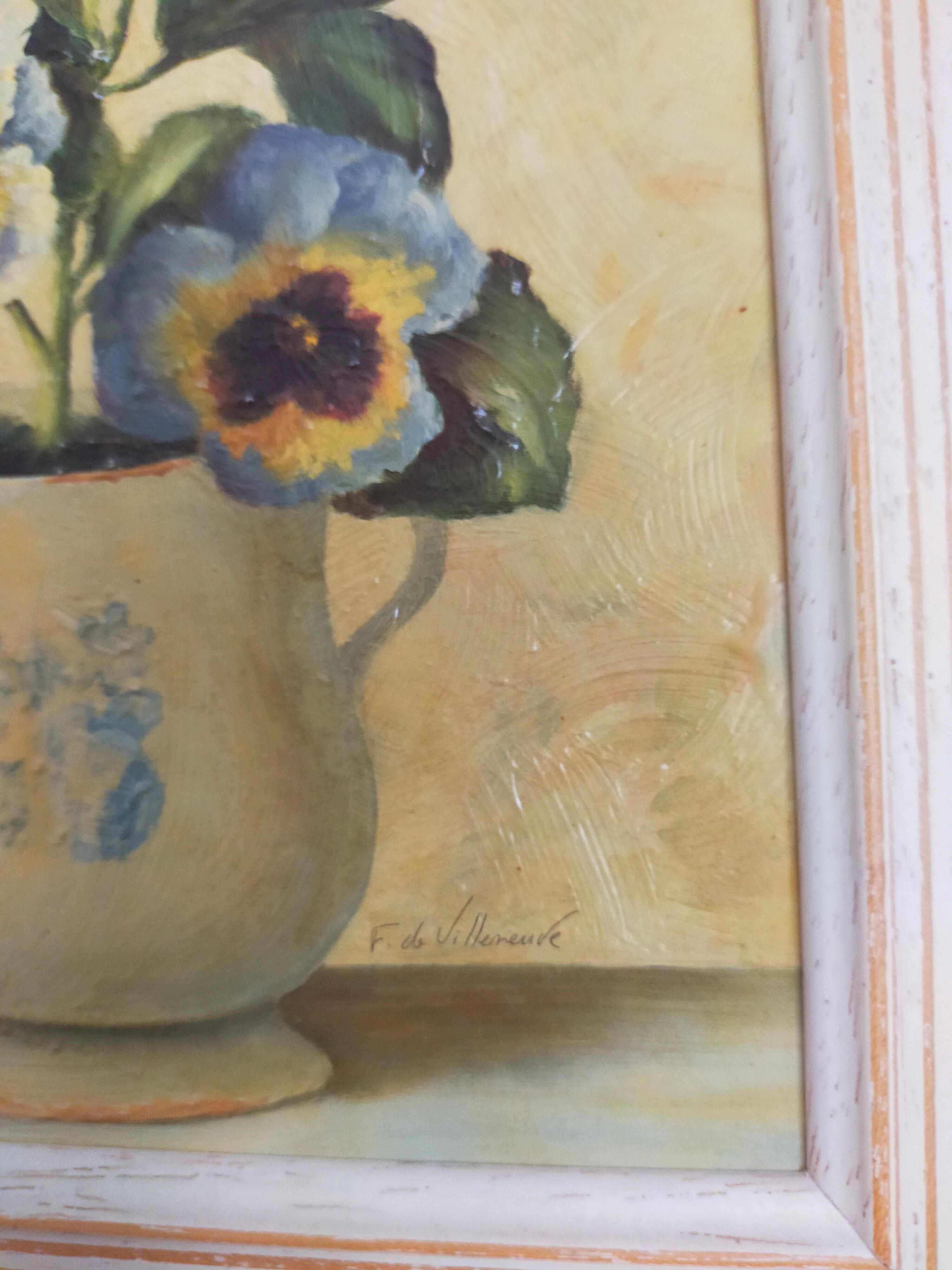 Toile nature morte de F Villeneuve