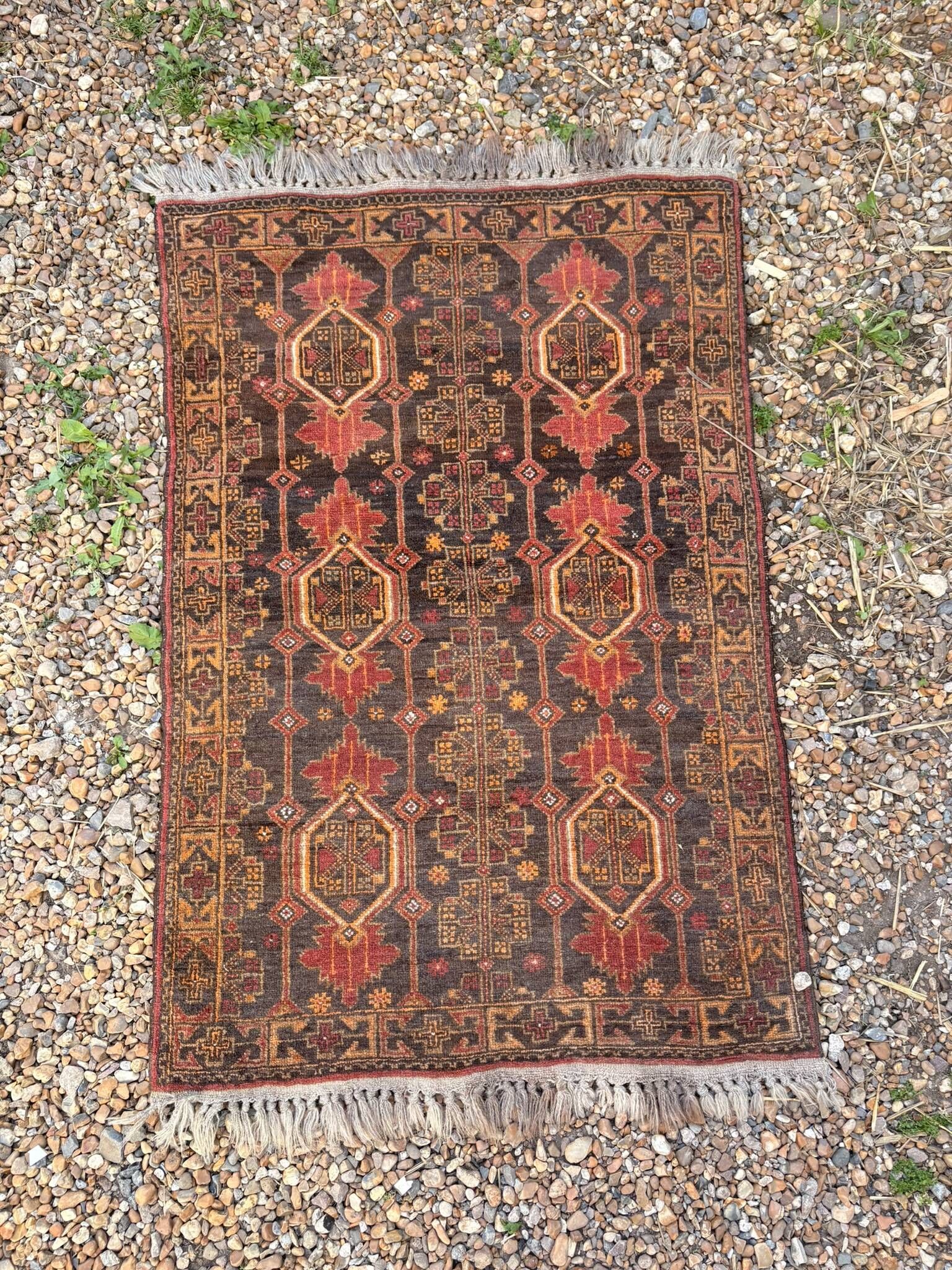 Vintage Hand-Knotted Wool Tribal Turkmen Chic Bohemian Star Rug
