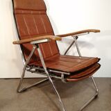 Maule Marga brown leatherette reclining and folding armchair made in Italy vintage 1970