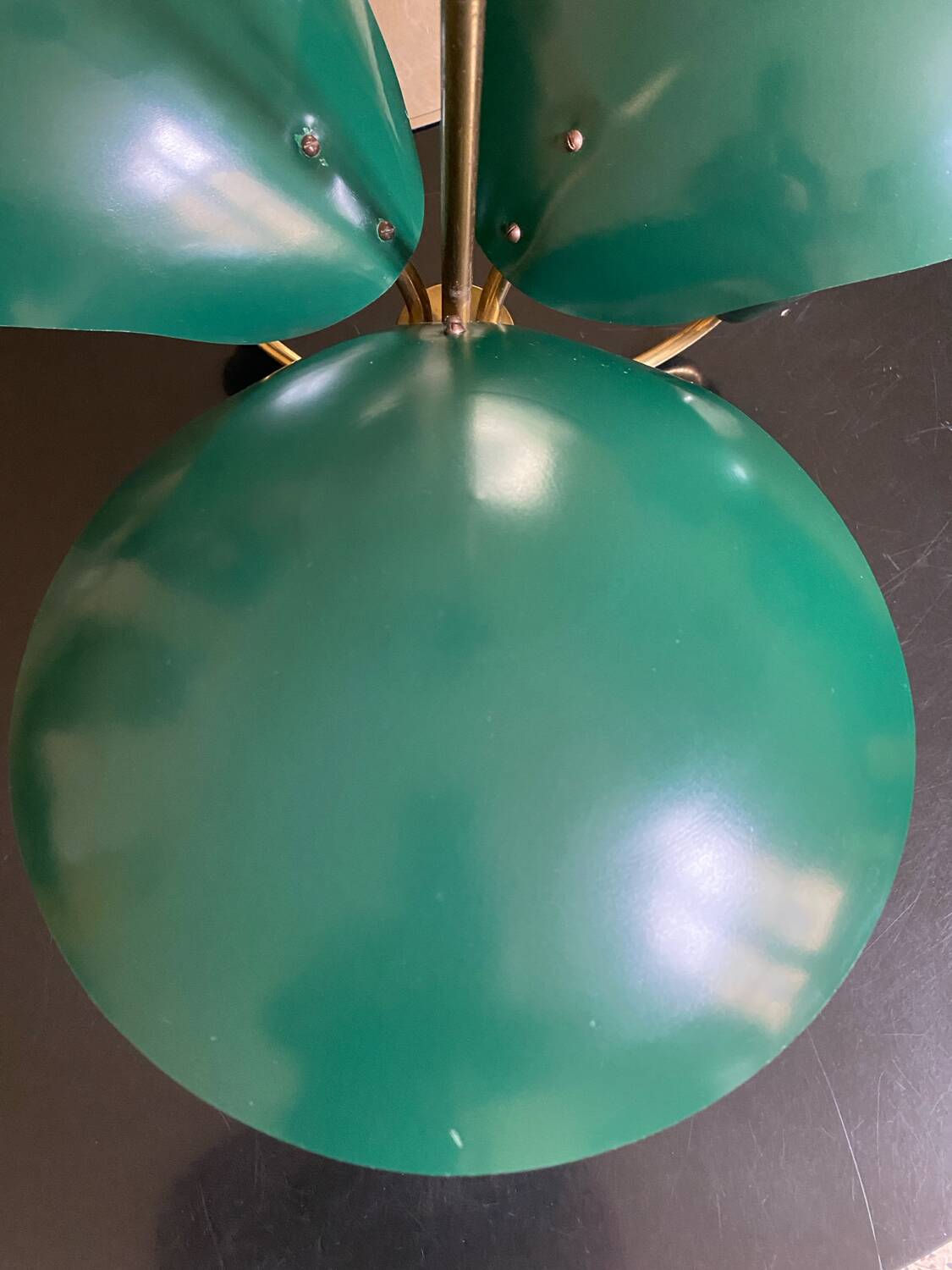 Vintage 3-light chandelier in gilded brass and metal from the 50s