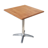 Foldable bistro table with teak top and aluminum base
