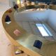 Modern Circular Mirror with Brass Frame and Semi-Precious Stone
