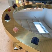 Modern Circular Mirror with Brass Frame and Semi-Precious Stone