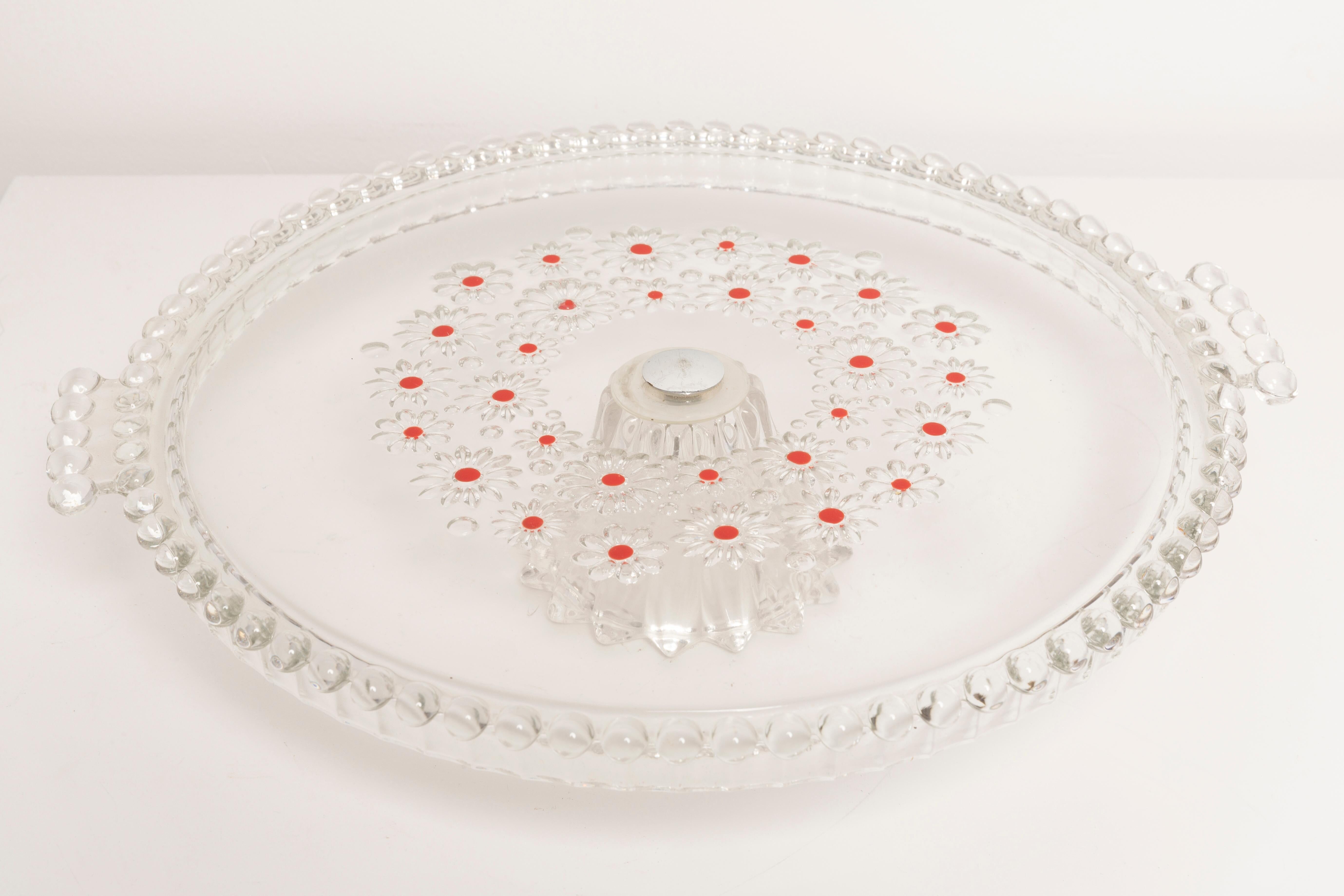 Vintage transparent decorative plate with flowers, Italy, 1960s