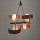 Italian Brass, Teak and Opaline Glass Chandelier by Stilnovo, 1960's