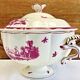 Antique large Gien vegetable soup tureen, pink landscape model, 1938/1960