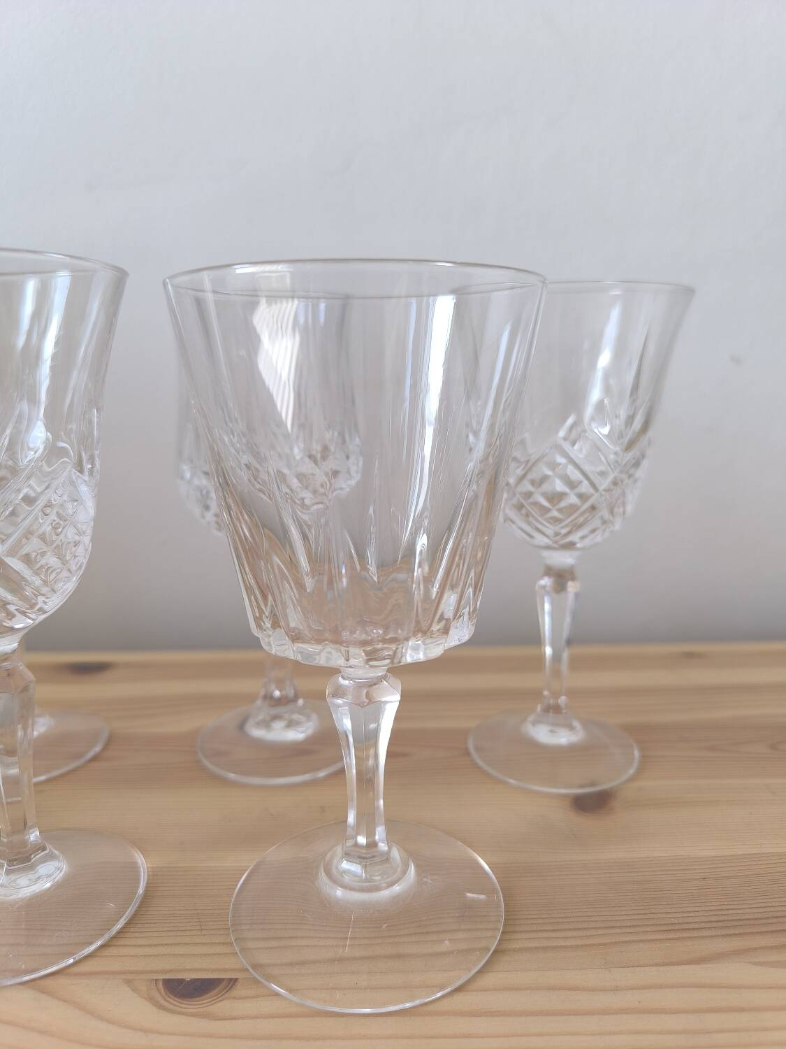 Set of 7 mismatched wine glasses