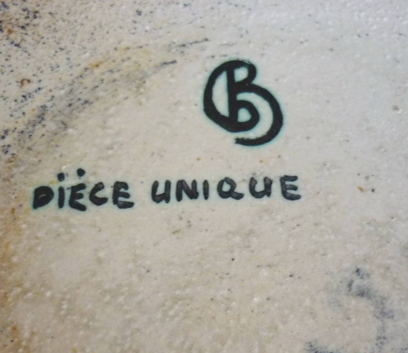 Enamelled ceramic plate, signed Bernard Buffat design from the 60s/70s