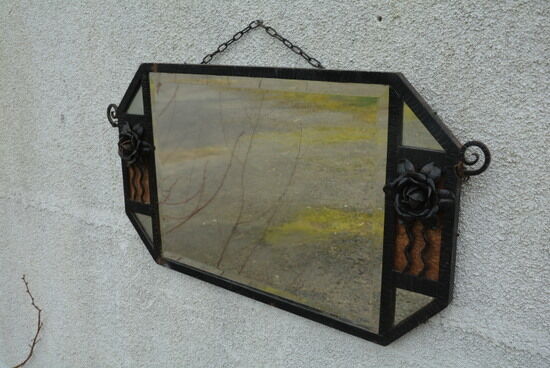 Bevelled mirror in wrought iron 92x48cm
