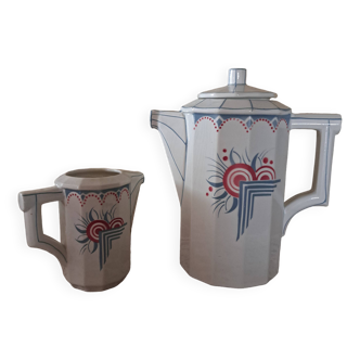 Art Deco coffee pot and creamer, Faïencerie d'Onnaing