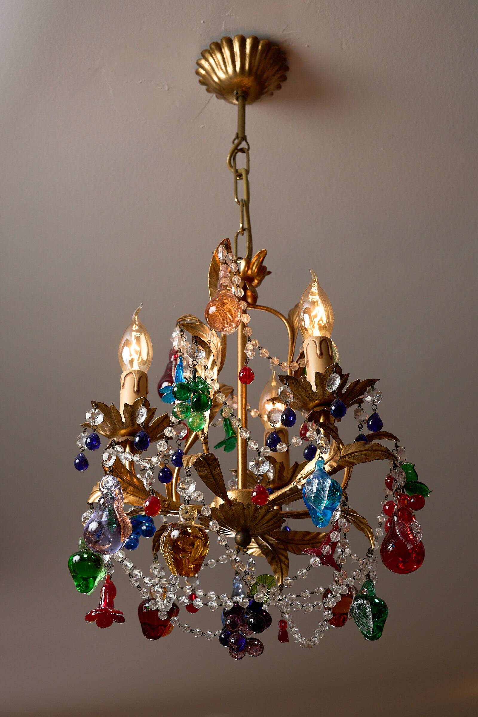 Vintage brass and Murano glass chandelier
