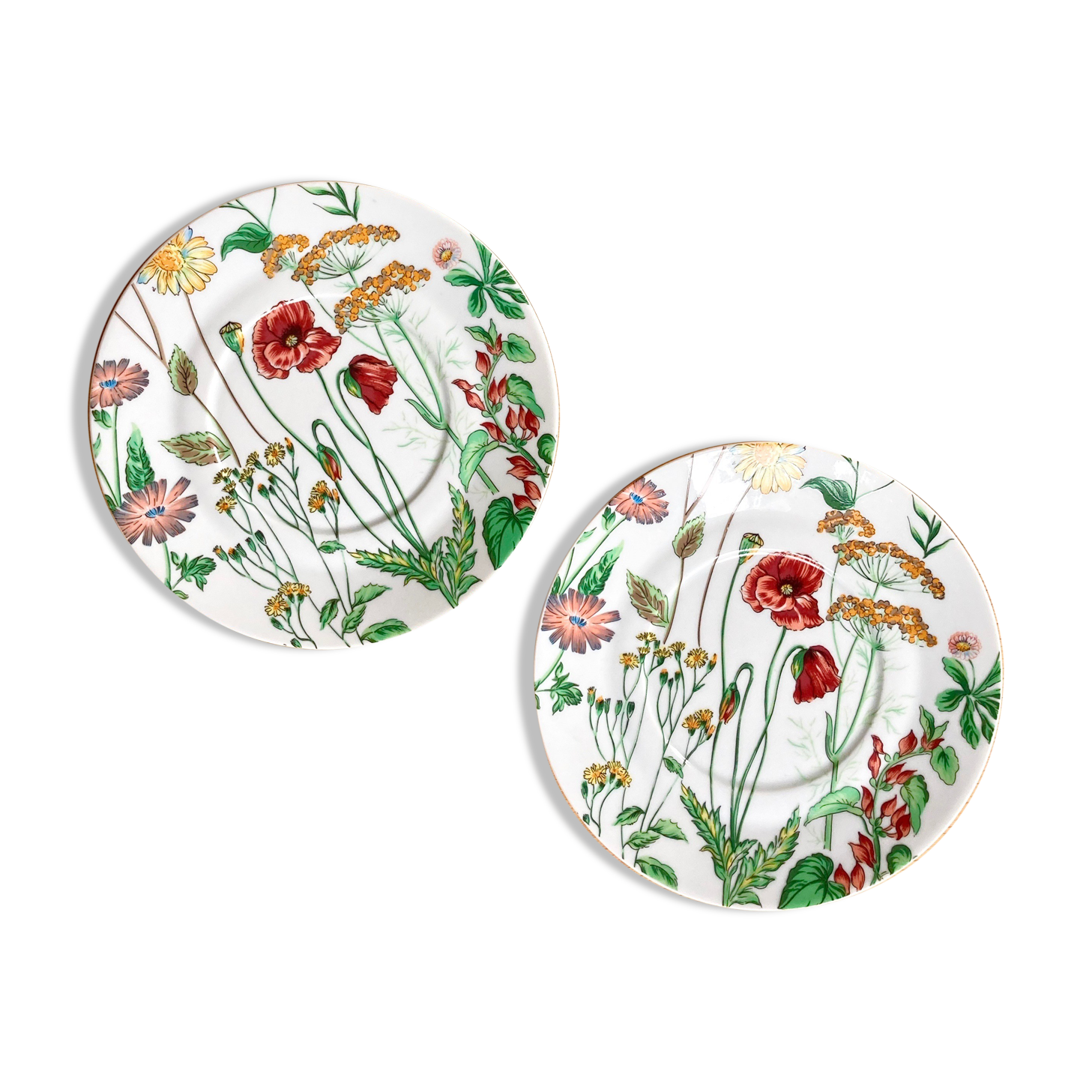 Two English dessert plates with flowers
