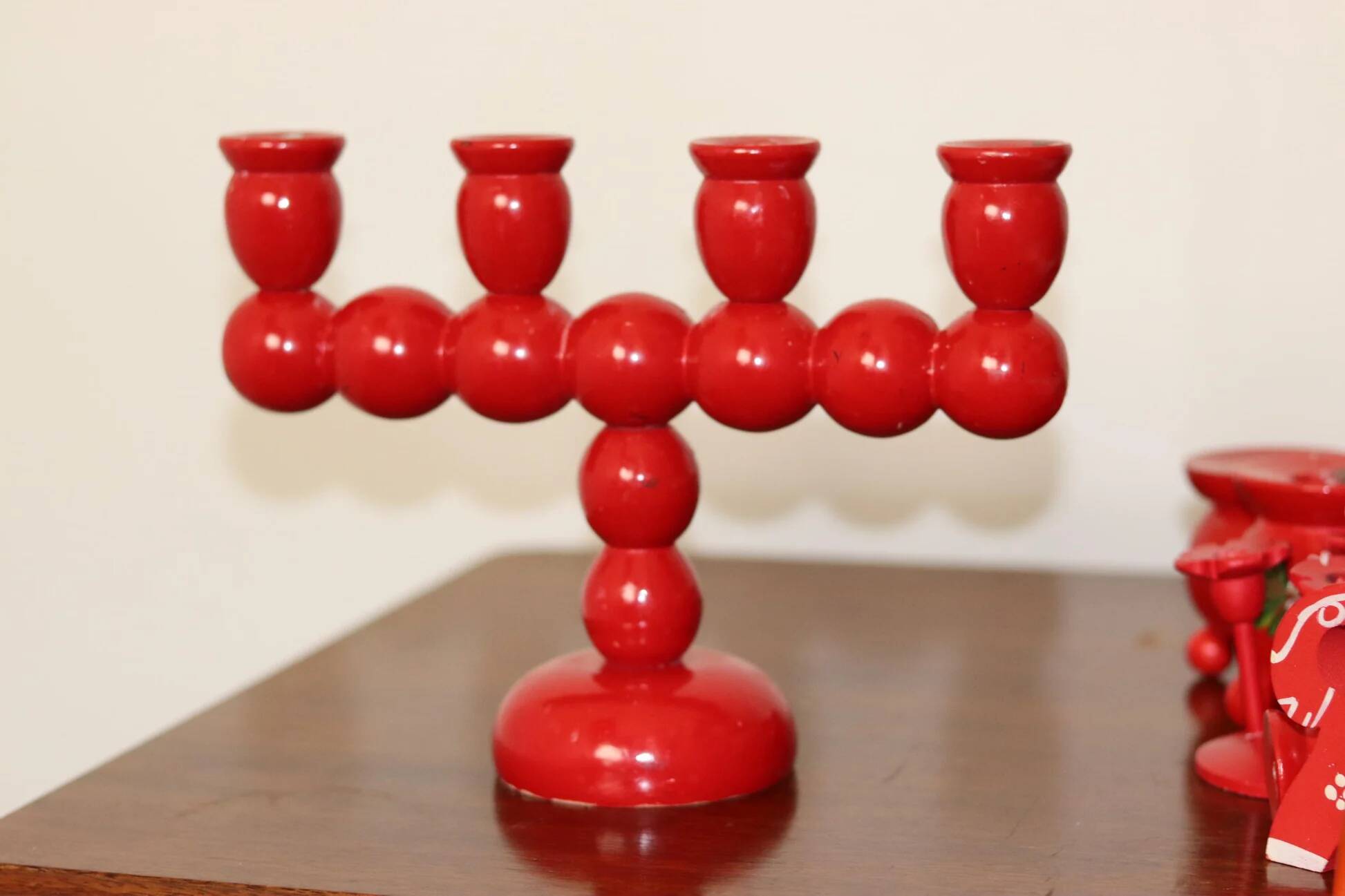 Four-arm Swedish bobbin candelabra