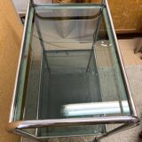 Large vintage rolling trolley in chrome and smoked glass - 1970