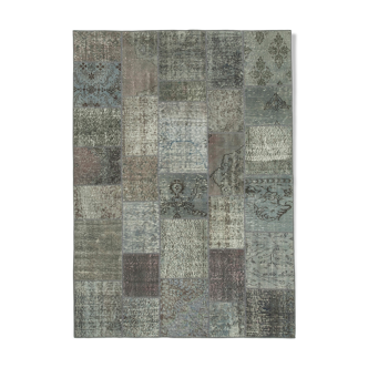 Handwoven Oriental Overdyed 173 cm x 243 cm Grey Patchwork Carpet