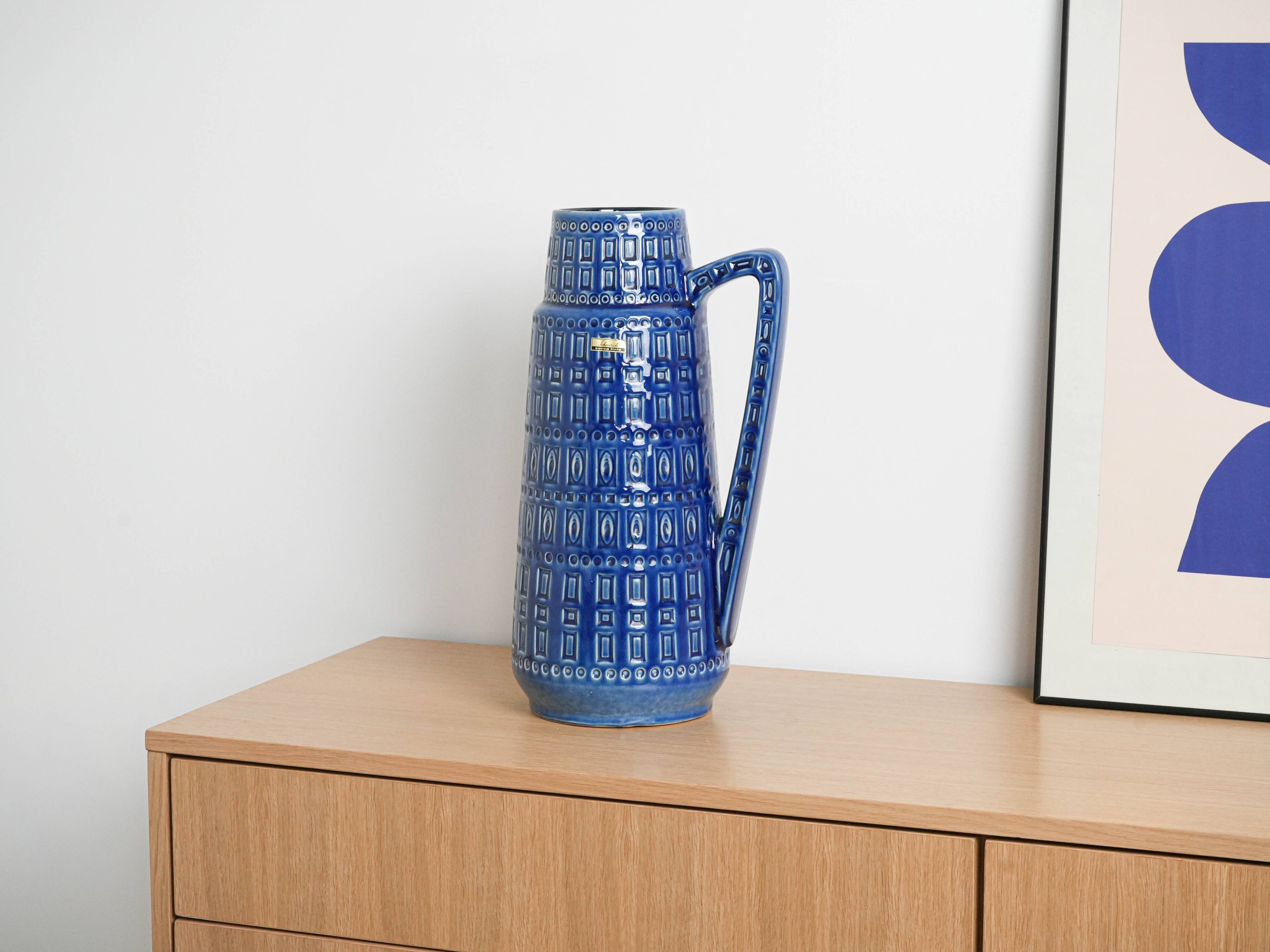 Vase en céramique bleue, design allemand, années 1960, fabriqué par Scheurich.