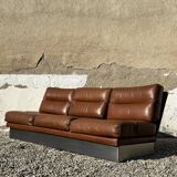 Salon complet en aluminium brossé et cuir marron, France 1970