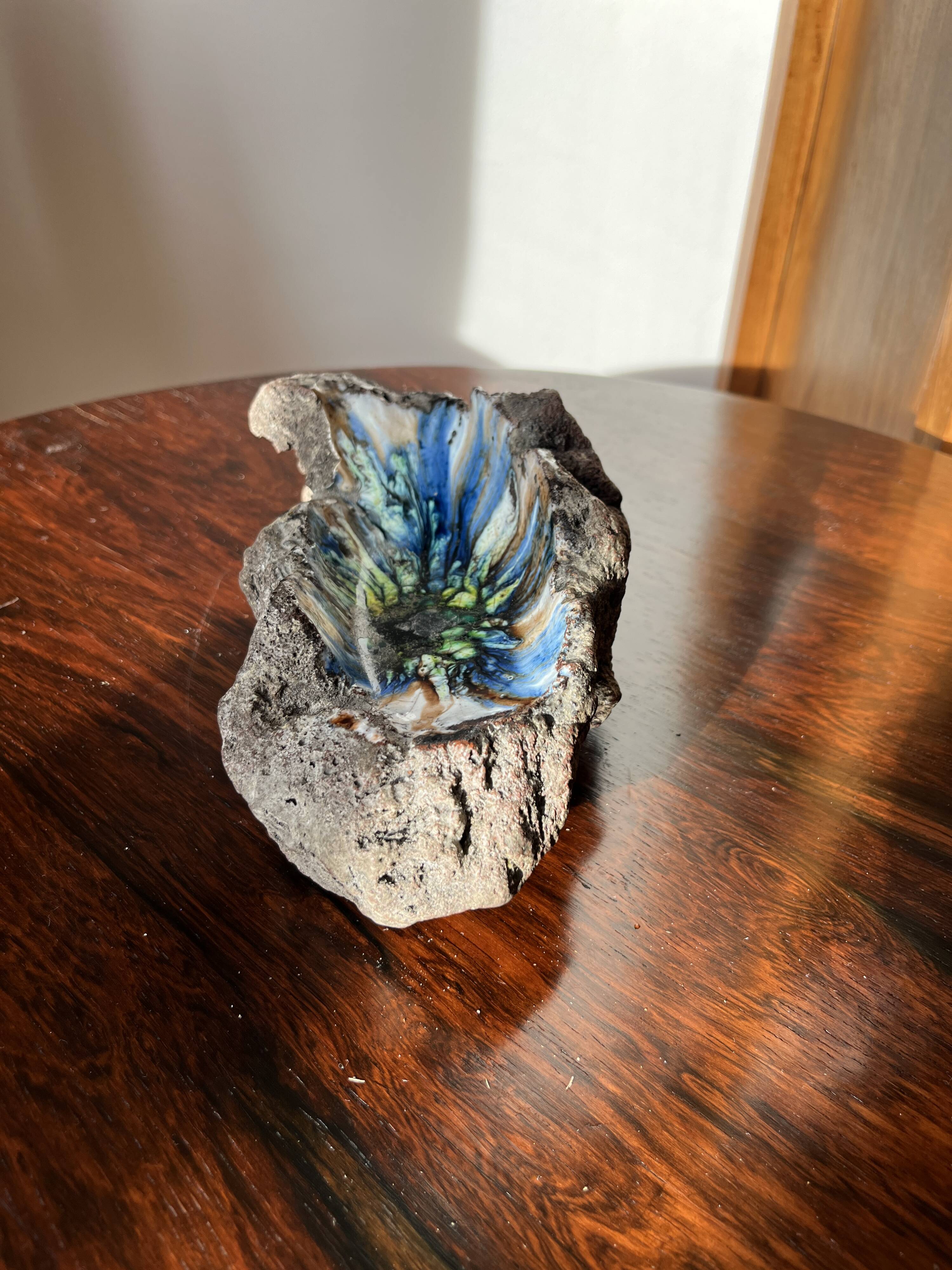 Colorful ceramic ashtray from 1950 on lava