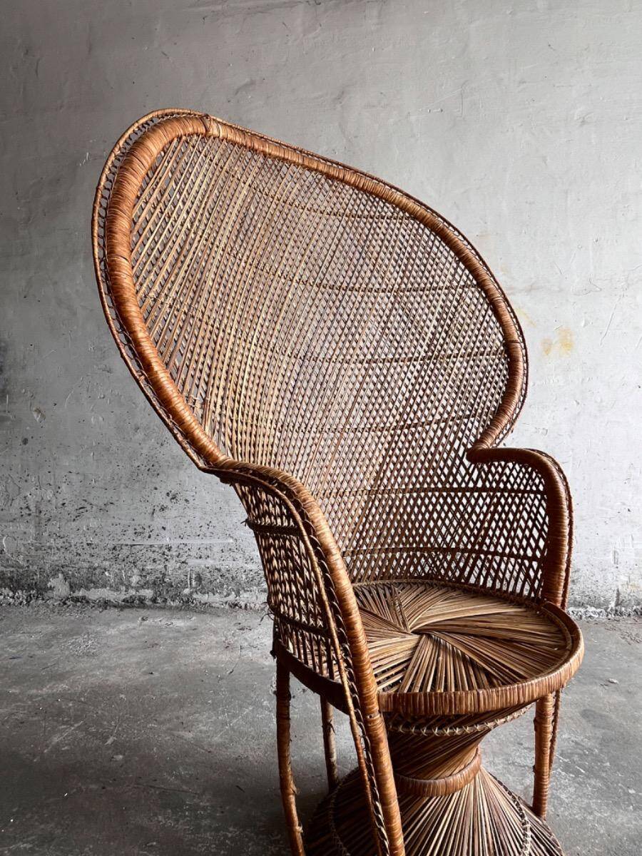 Set of 2 Emmanuelle rattan armchairs — natural beige rattan with black accents, large & small