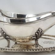 Idiot, double sauce boat + liners, Minerva silver, excellent condition, 19th century, 1.798 kg