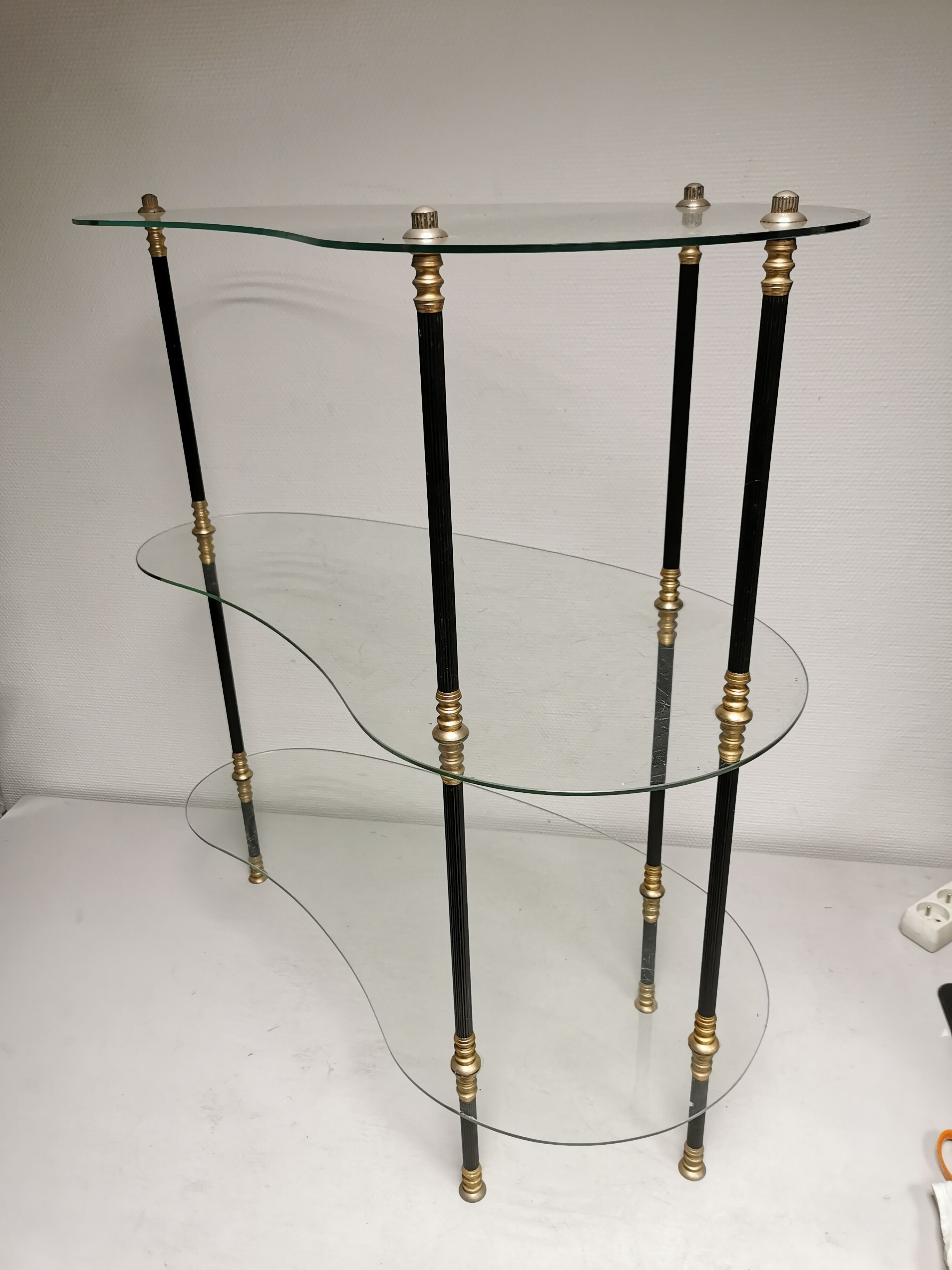 Vintage display 1950 / 1960 , side kidney table , glass shelves