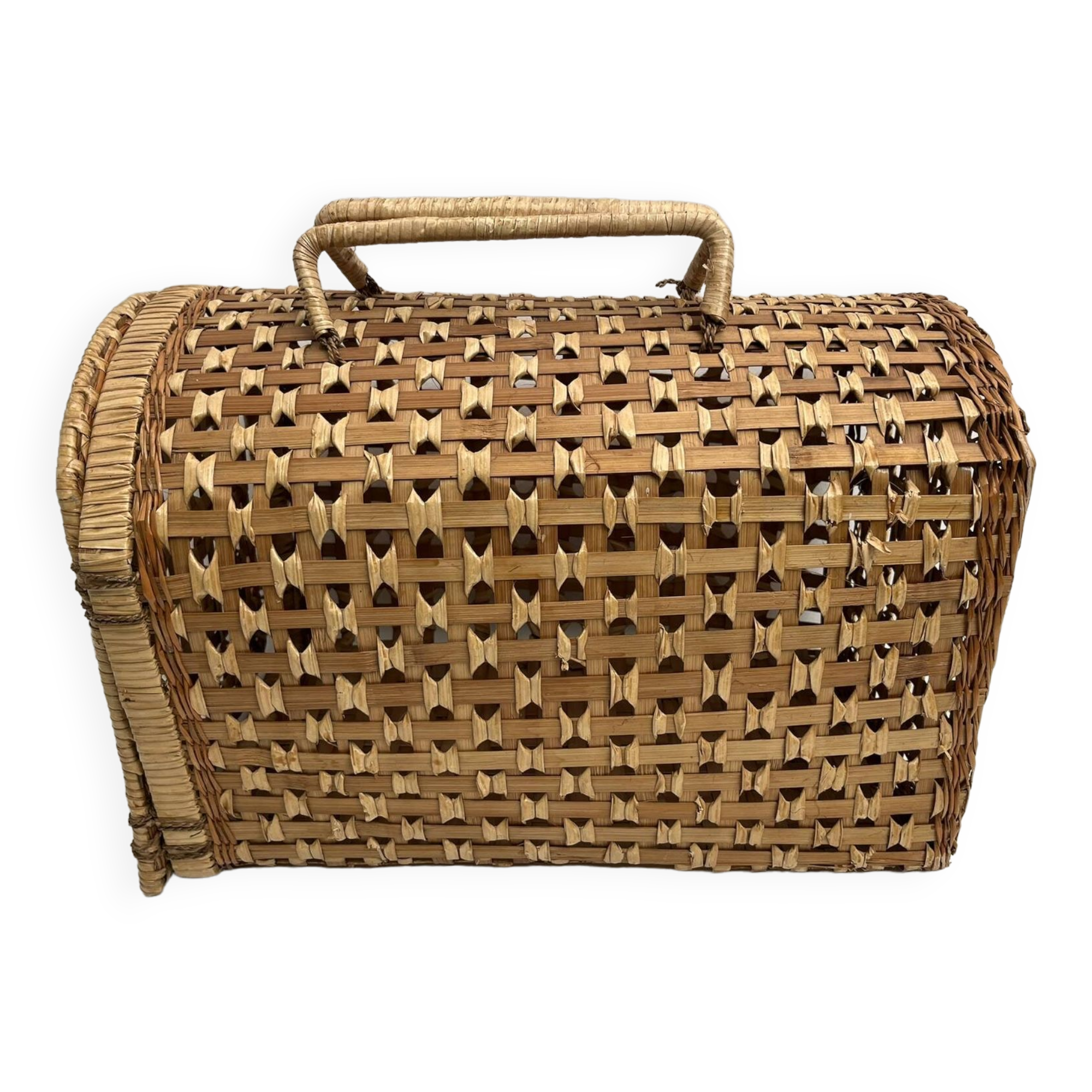 Cage Cat carrier basket in wicker/rattan, vintage