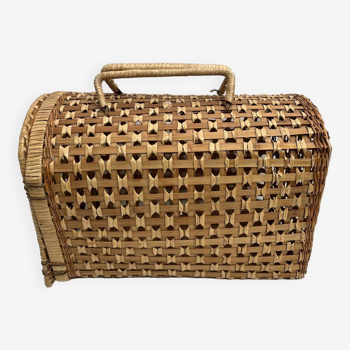 Cage Panier de transport pour chat en osier/rotin, vintage