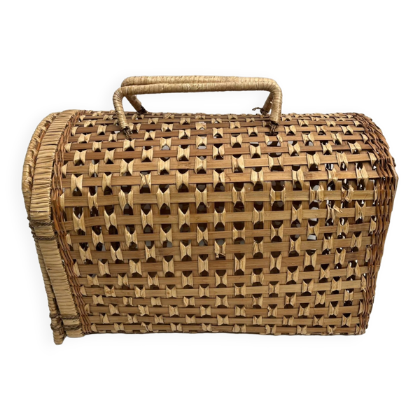 Cage Panier de transport pour chat en osier/rotin, vintage