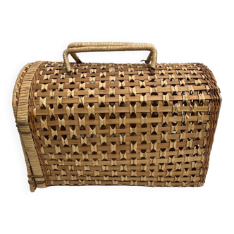 Cage Panier de transport pour chat en osier/rotin, vintage