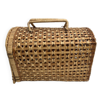 Cage Cat carrier basket in wicker/rattan, vintage