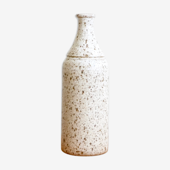 Vase bouteille en grès beige moucheté, années 70