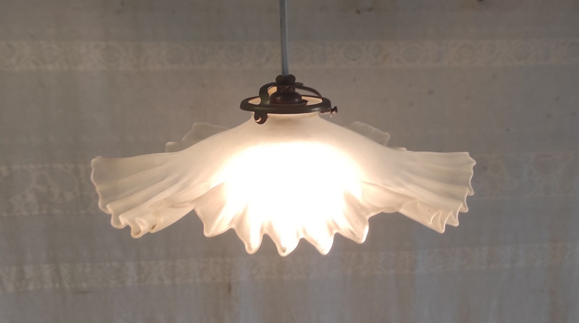Pleated glass lampshade - mid 20th century