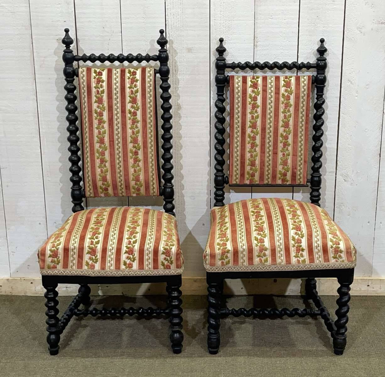 Pair of Napoleon III chairs in turned and blackened wood, late 19th century
