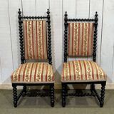 Pair of Napoleon III chairs in turned and blackened wood, late 19th century