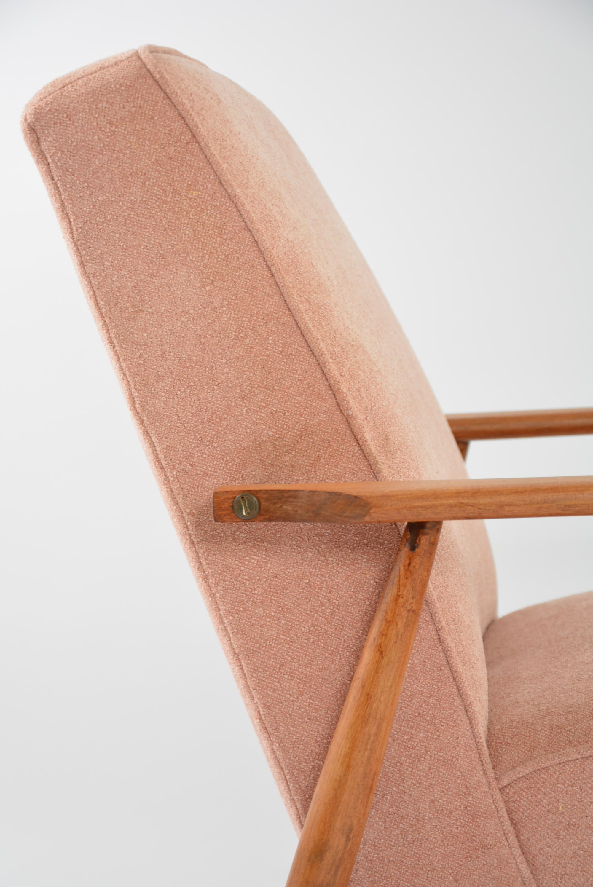 Renovated vintage armchair corduroy pink