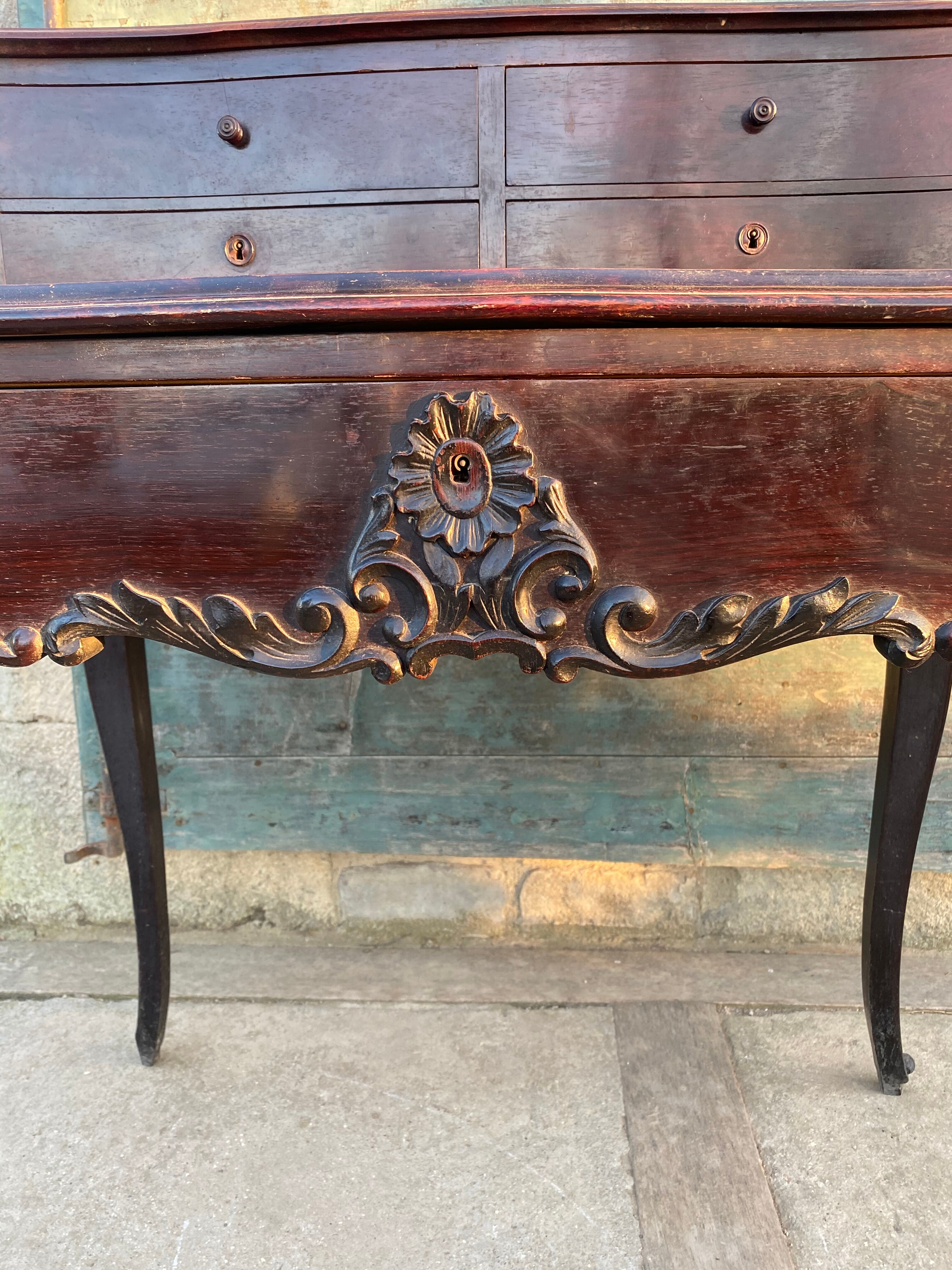Bureau bonheur du jour Louis XV acajou 19eme