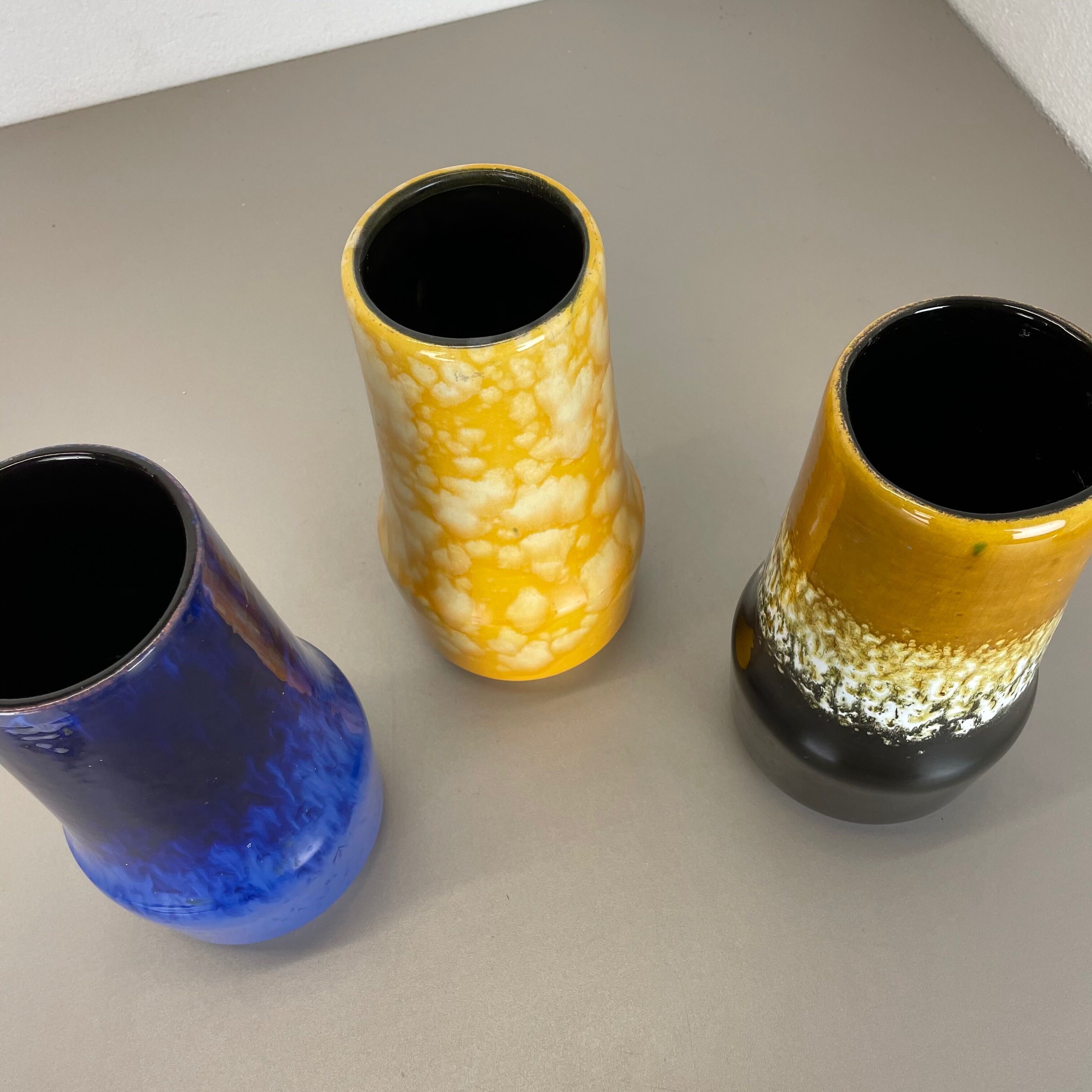 Set of Three Pottery Fat Lava "Supercolor" Vases Made by Scheurich Germany 1970s