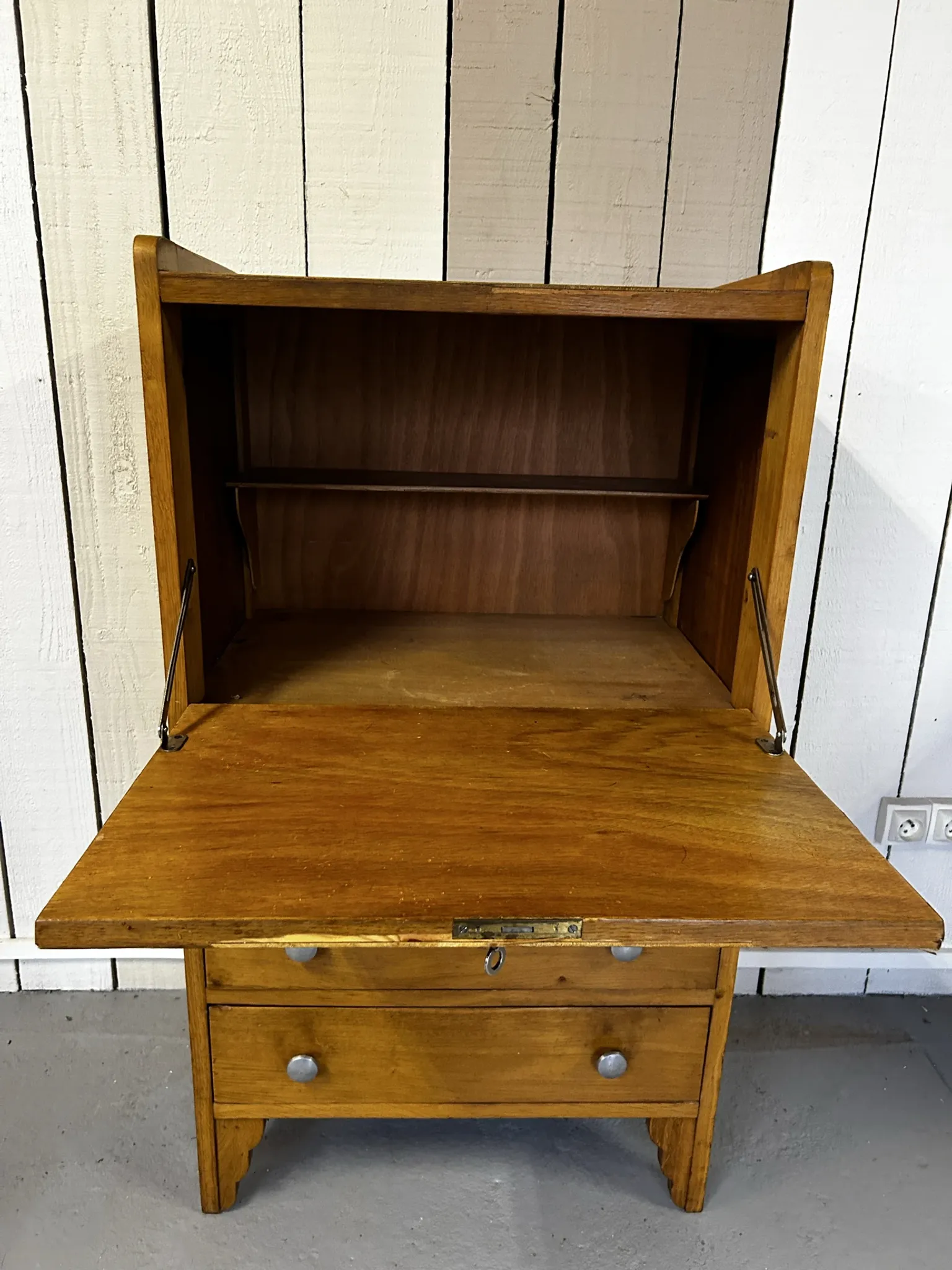 Vintage oak secretary – 1940s/1950s – 3 drawers