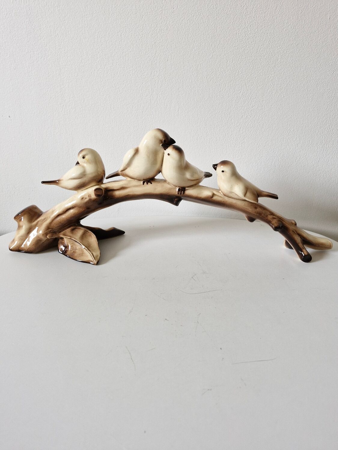 Faïence Art Déco oiseaux sur une branche 18x48 cm