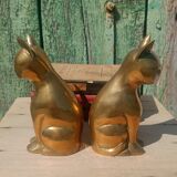 Gold-plated brass bookend cat