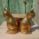 Gold-plated brass bookend cat