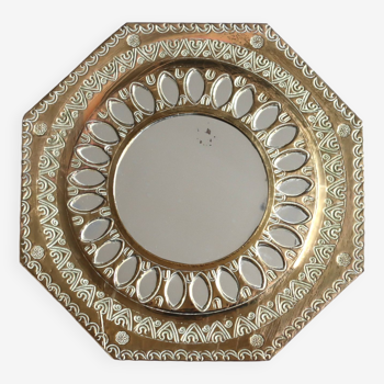 Miroir marocain octogonal en laiton, années 70