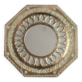 Miroir marocain octogonal en laiton, années 70