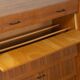 Classic shoe cabinet from the 1960s, walnut veneer, four drop-down doors, two drawers