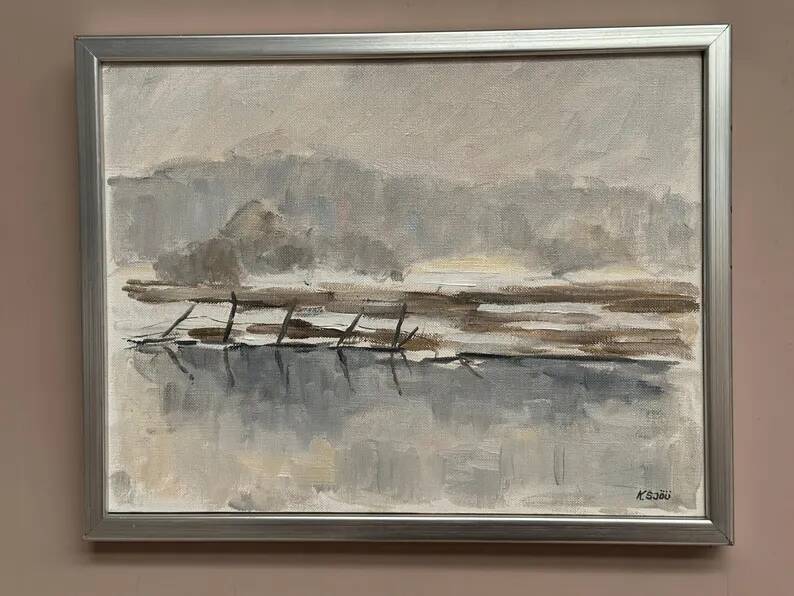 Original Swedish Oil on Canvas – “Lanskap” by K. Sjöö – Vintage & Framed – 37.5 × 29.5 cm (14.7" × 11.6")
