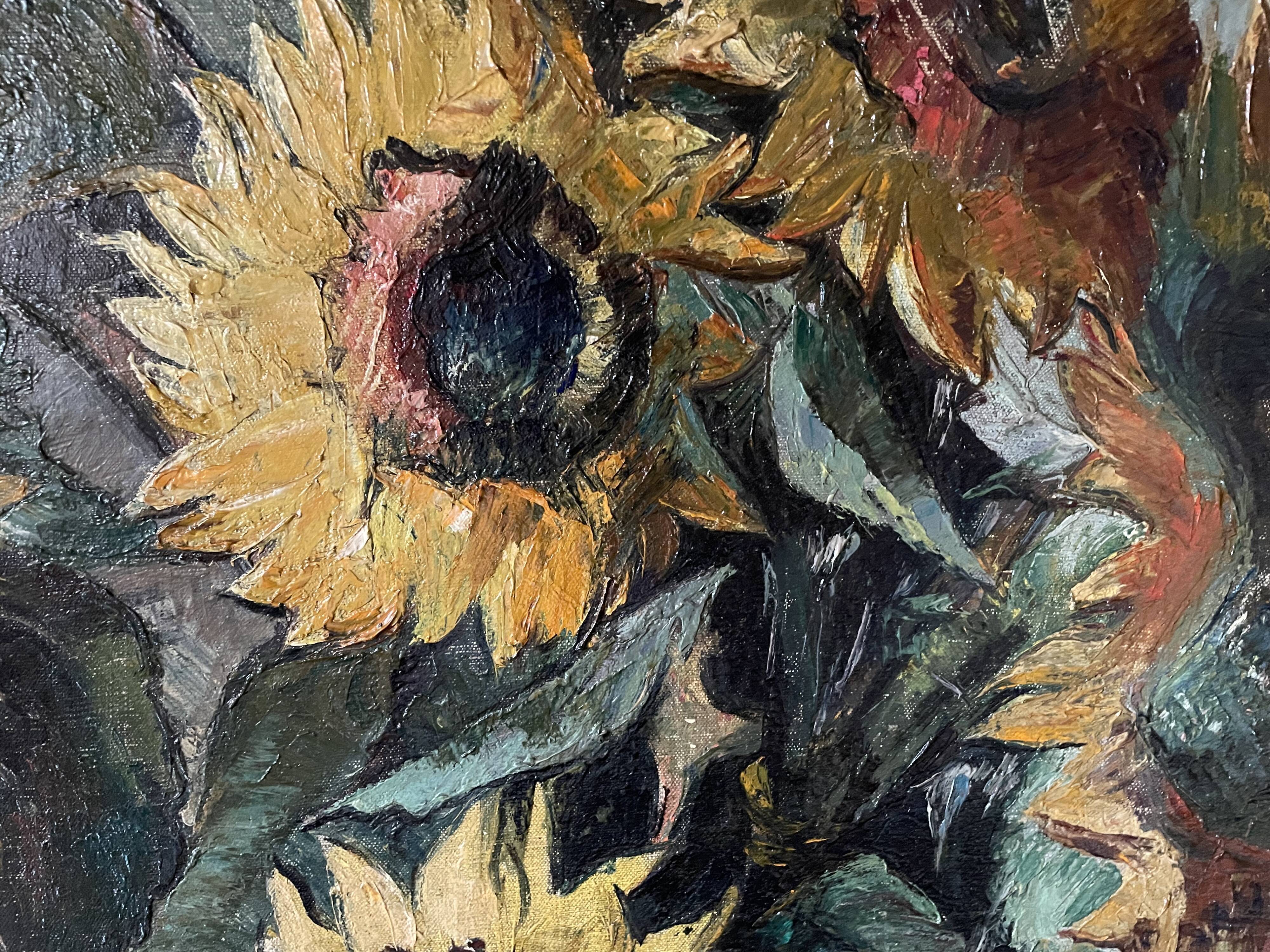 "Sunflowers" Oil on canvas signed