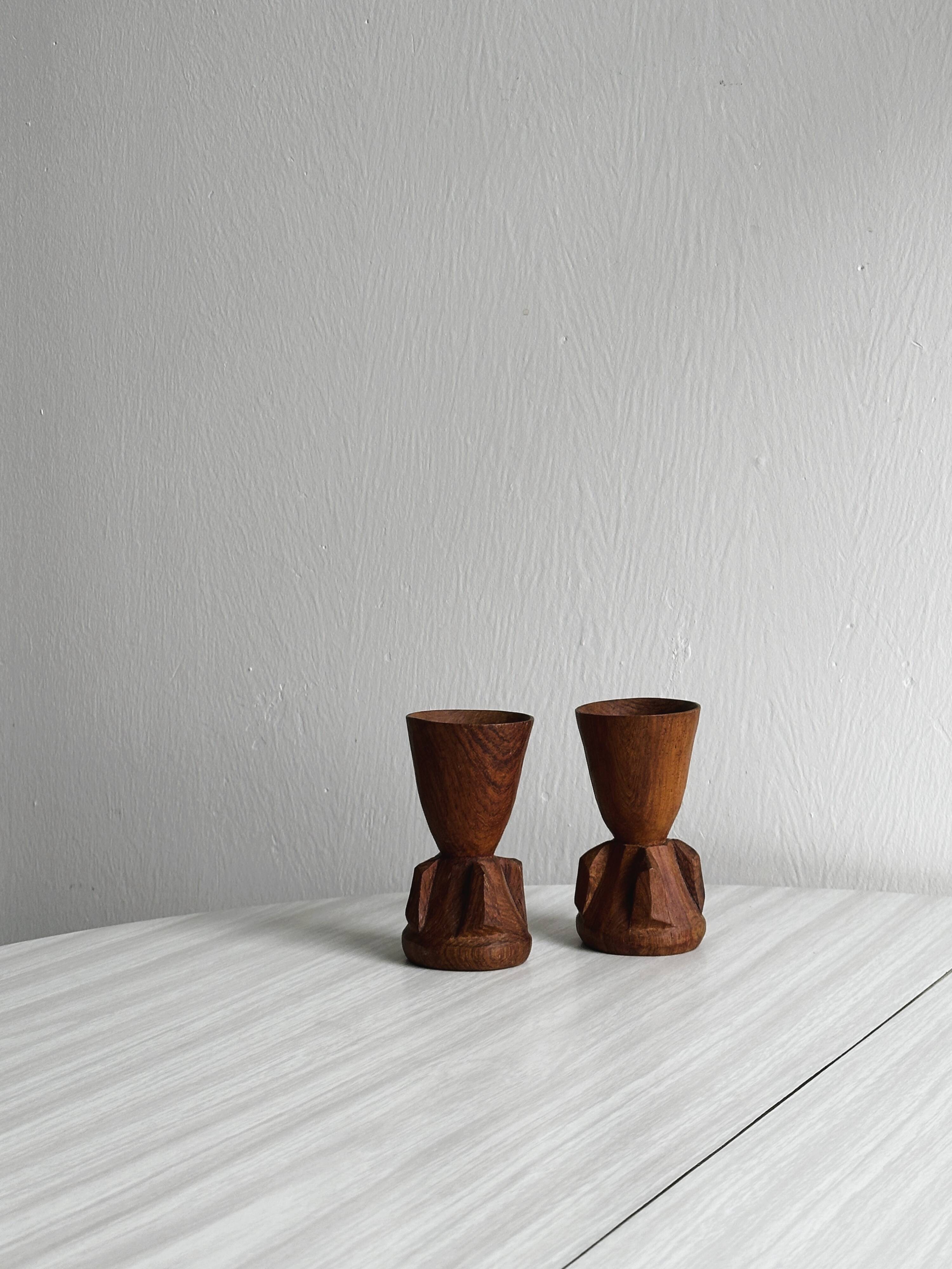 Pair of wooden egg cups
