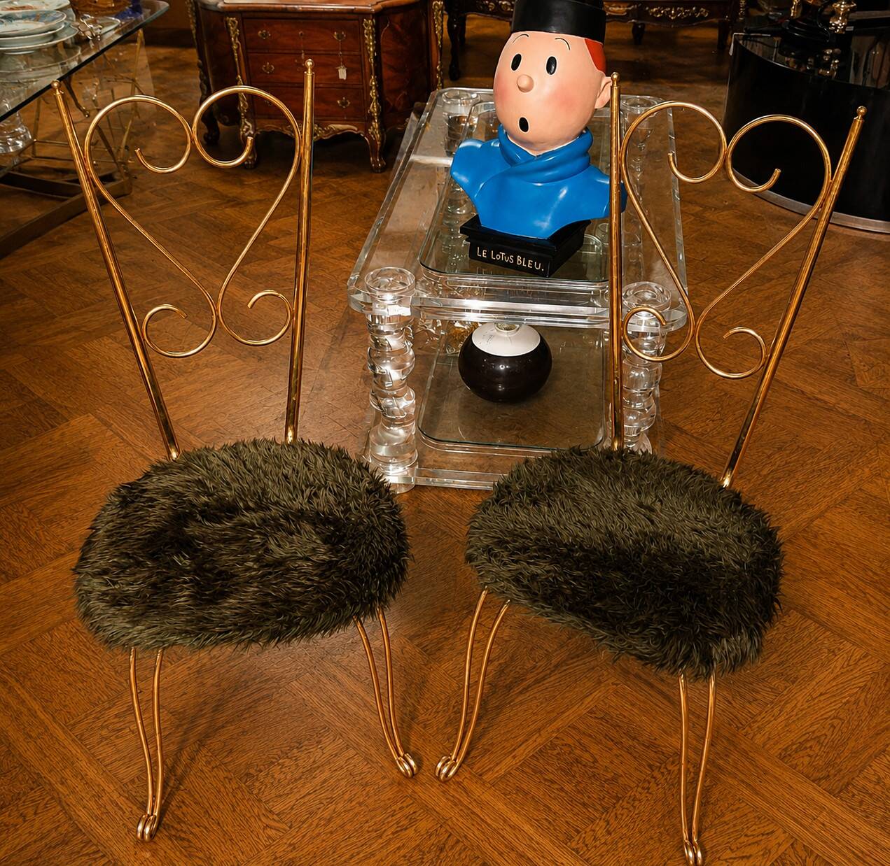 Pair of golden metal chairs, Maison Jansen style, 1970s.