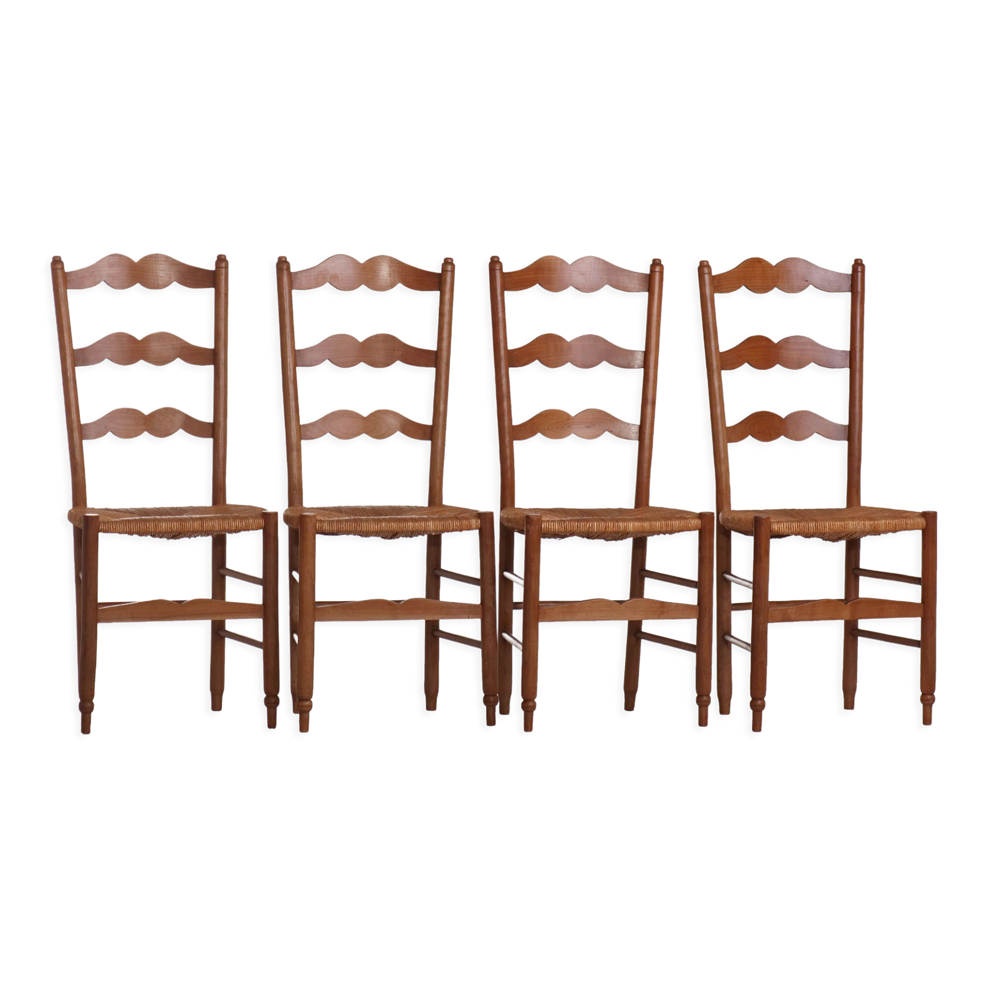 4 Rustic style mulched chairs handcrafted countryside circa 1970