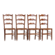 4 rush-seated chairs in rustic country style, handcrafted around 1970.